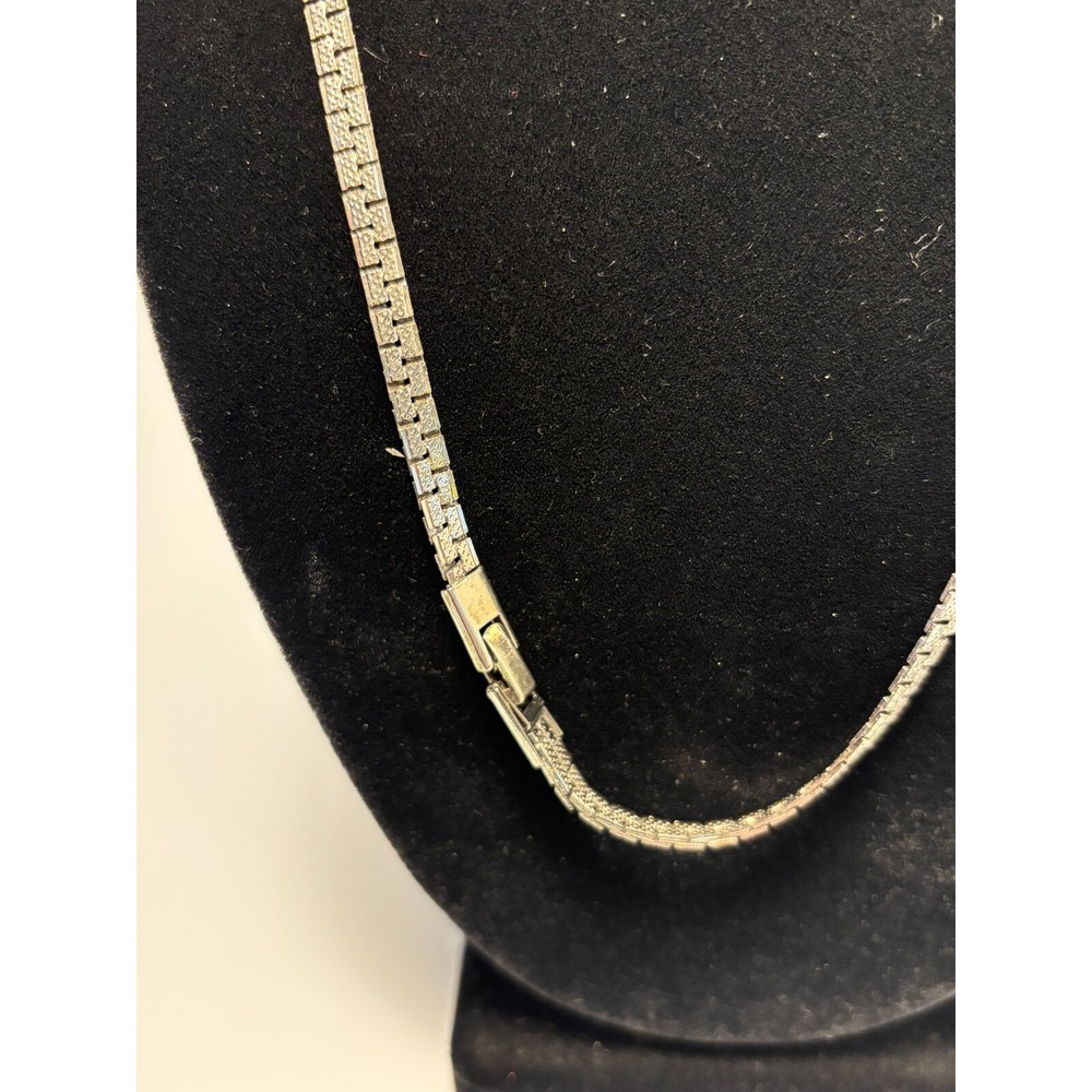 Necklace Offset Rectangle Chain Pattern Unique Retro‎ Silver Tone - Picture 6 of 8